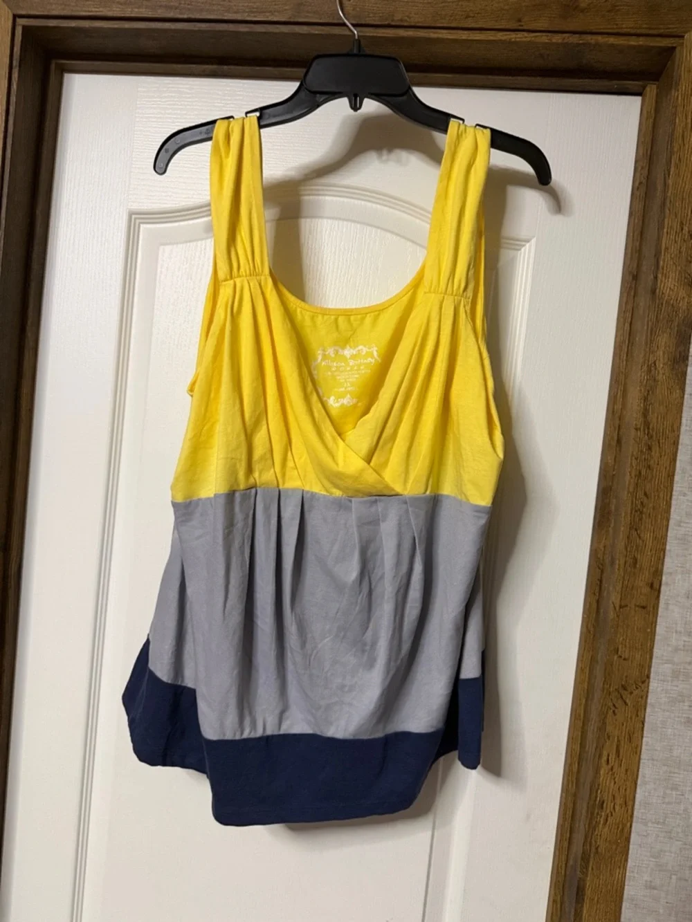 Allison Brittney Yellow Gray Navy Colorblock Tank Top - Picture 1 of 4